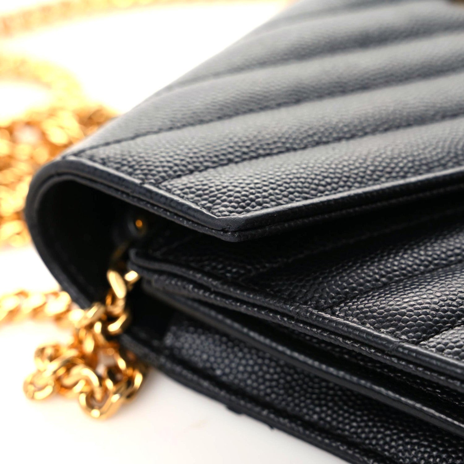 Saint Laurent Grain De Poudre Matelasse Chevron Monogram Chain Wallet Black 10 of 17