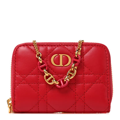 Christian Dior Lambskin Cannage Mini Caro Zipped Pouch Raspberry 1 of 7
