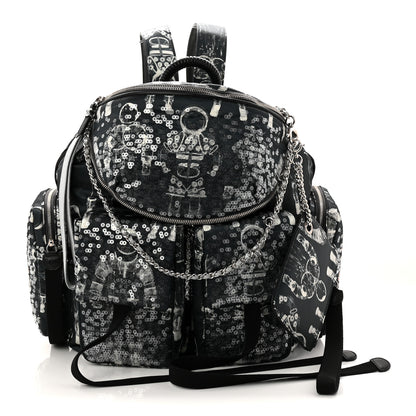 Chanel Sequin Nylon Lambskin Astronaut Essentials Backpack Black White 3 of 11