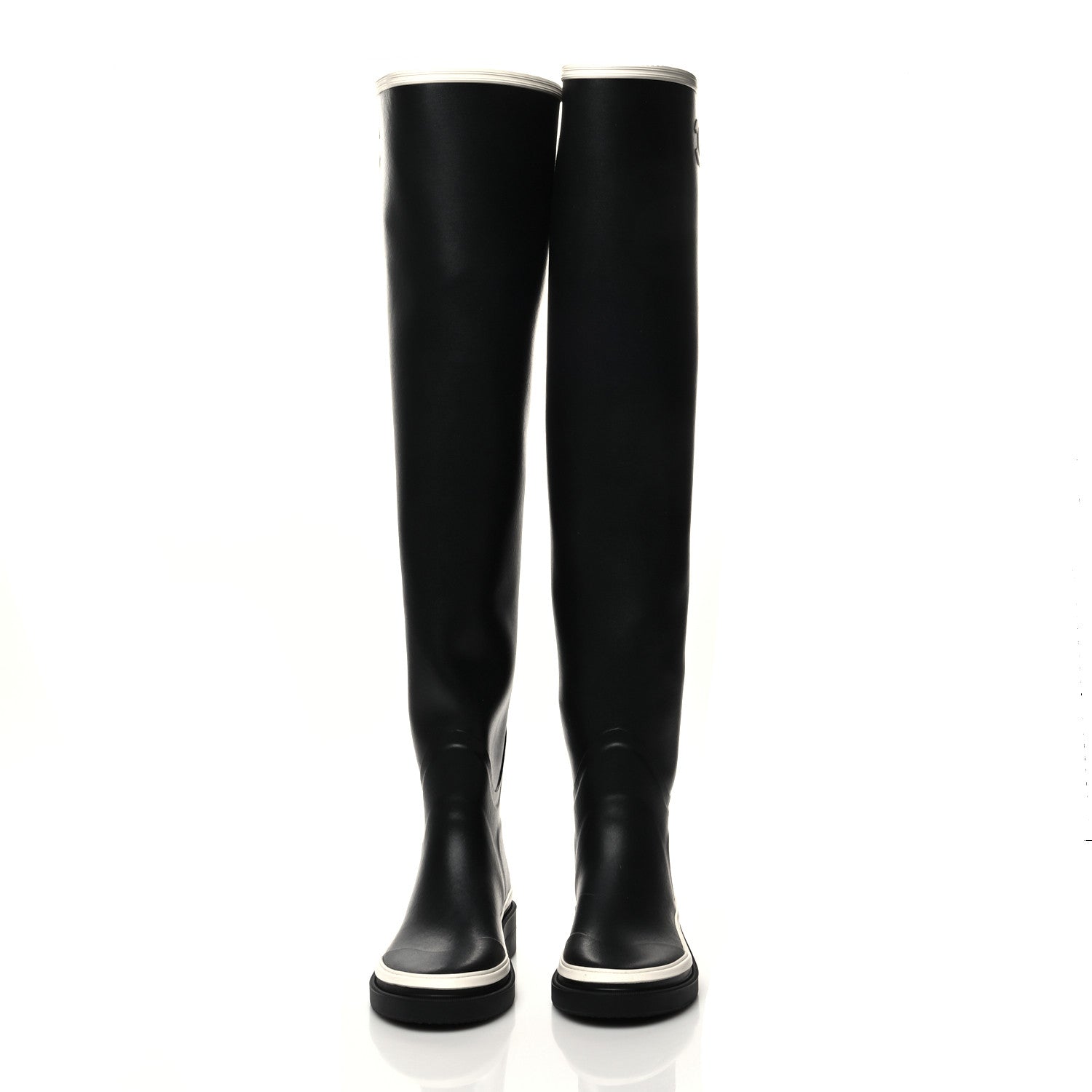 Chanel Caoutchouk CC Knee High Boots 37 Black White 2 of 7