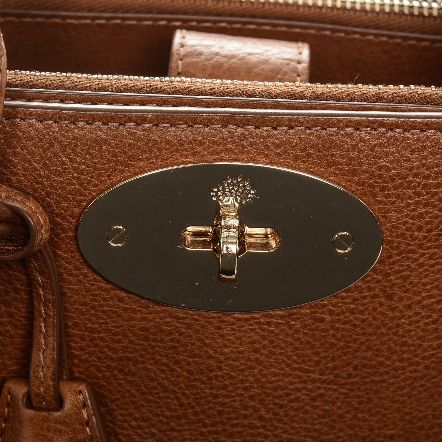 Classic Grain Calfskin Small Bayswater Double Zip Tote Oak