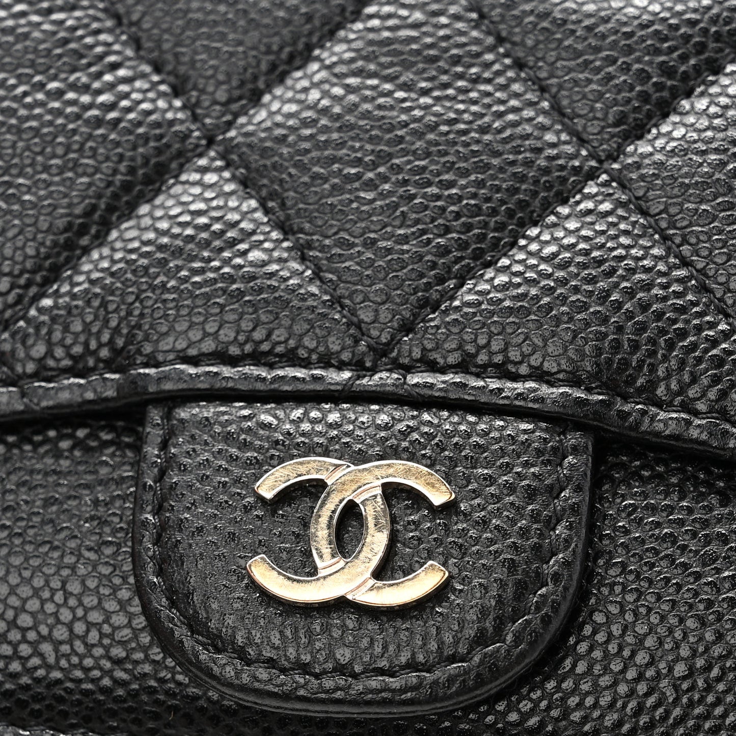 Caviar Quilted Flap Zip Card Holder Black