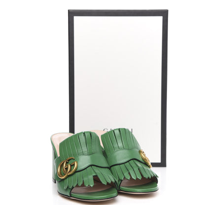 Gucci Malaga Kid GG Marmont Fringe 75mm Slide Sandals 37 New Shamarock 7 of 7