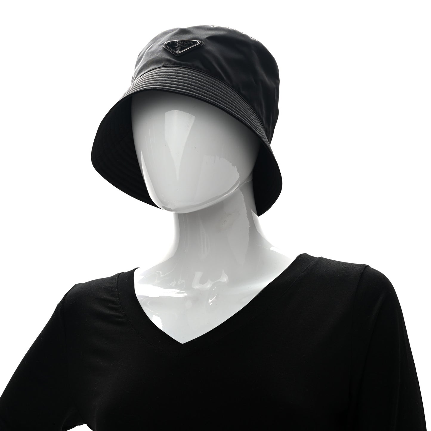 Re-Nylon Metal Triangle Logo Womens Bucket Hat L Black