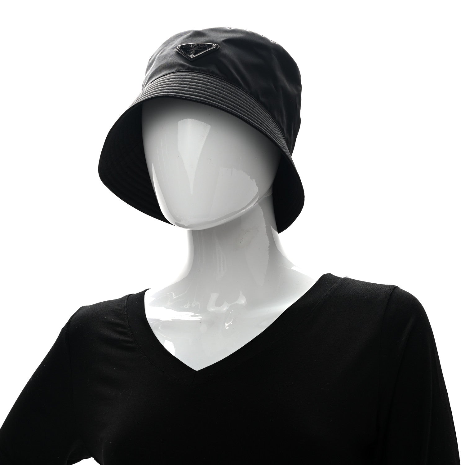 Prada Re-Nylon Metal Triangle Logo Womens Bucket Hat L Black 2 of 8