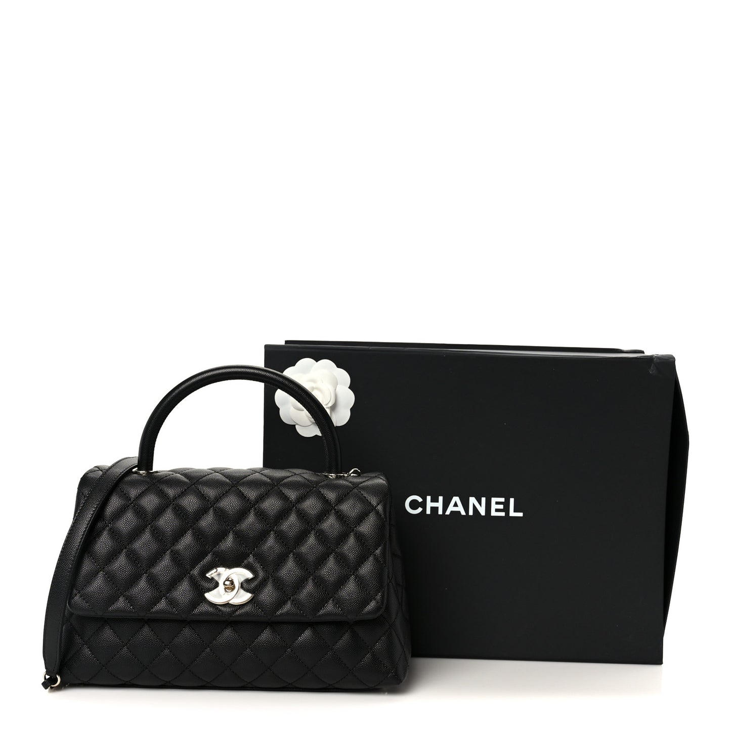 Caviar Quilted Small Coco Handle Flap Black