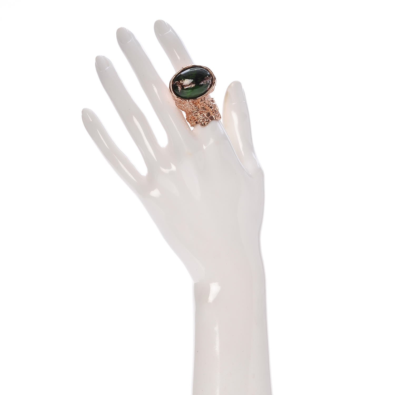 Saint Laurent Glass Cabochon Arty Ovale Ring 6 Rose Gold Green 2 of 4