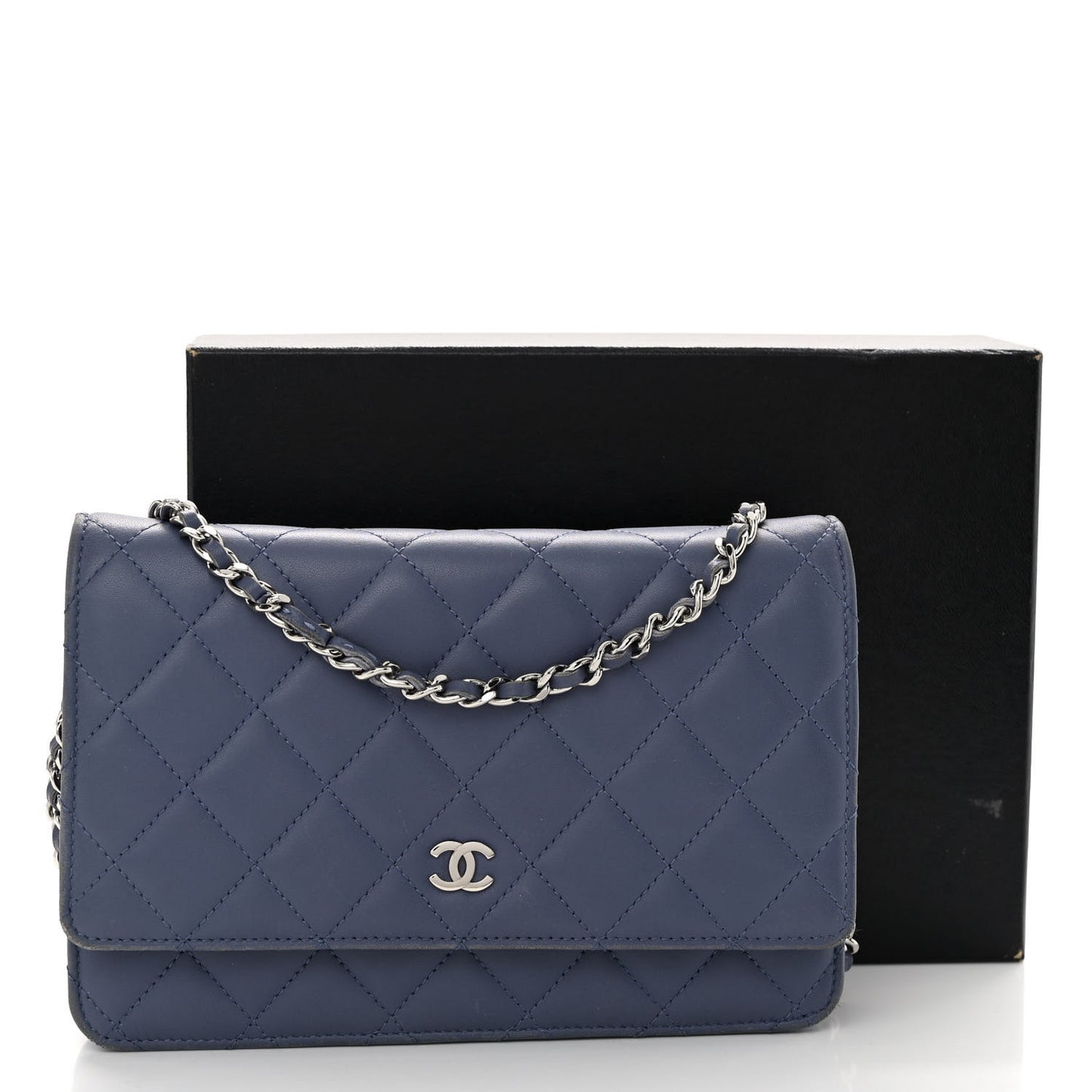 Lambskin Quilted Wallet On Chain WOC Blue