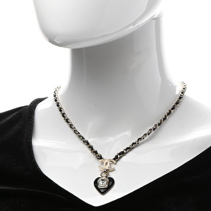 Chanel Lambskin Crystal Pearl CC Heart Drop Necklace Gold Black 2 of 7