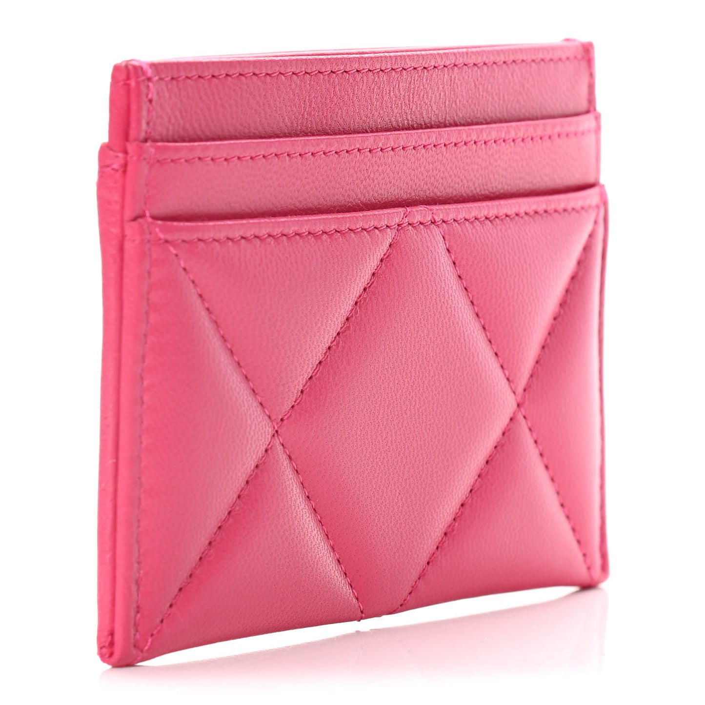 Lambskin Quilted Chanel 19 Card Holder Dark Pink