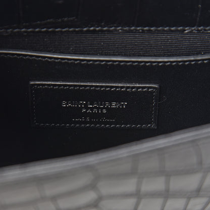 Saint Laurent Calfskin Crocodile Embossed Small Classic Monogram Kate Tassel Satchel Black 5 of 8