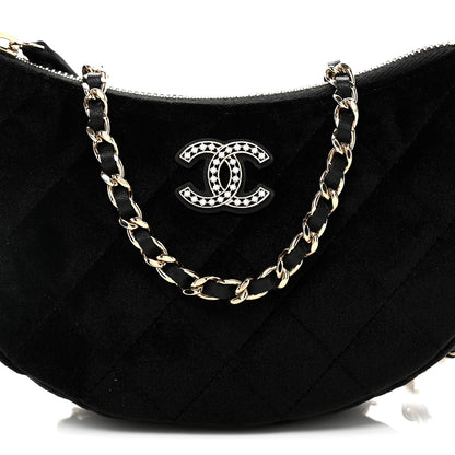 Chanel Velvet Crystal Quilted Chain Hobo Black 8 of 10