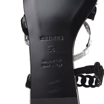 Hermes Metallic Nappa Suede Goatskin Nude Sandals 36 Argent Black 7 of 9