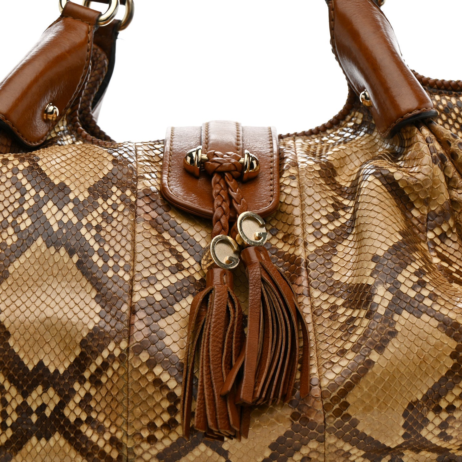 Gucci Snakeskin Medium Indy Top Handle Hobo Brown Beige 8 of 15