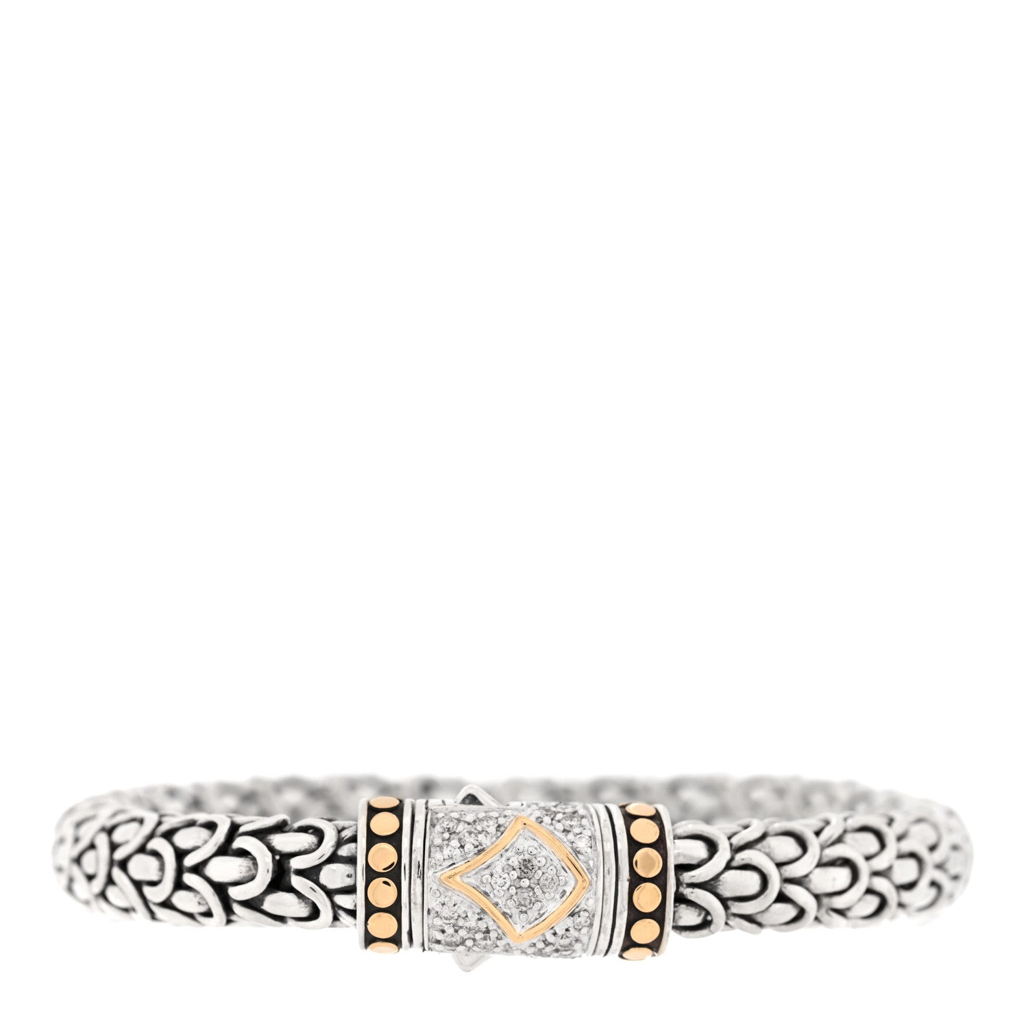John Hardy Sterling Silver 18K Yellow Gold Diamond 8mm Naga Bracelet 1 of 3