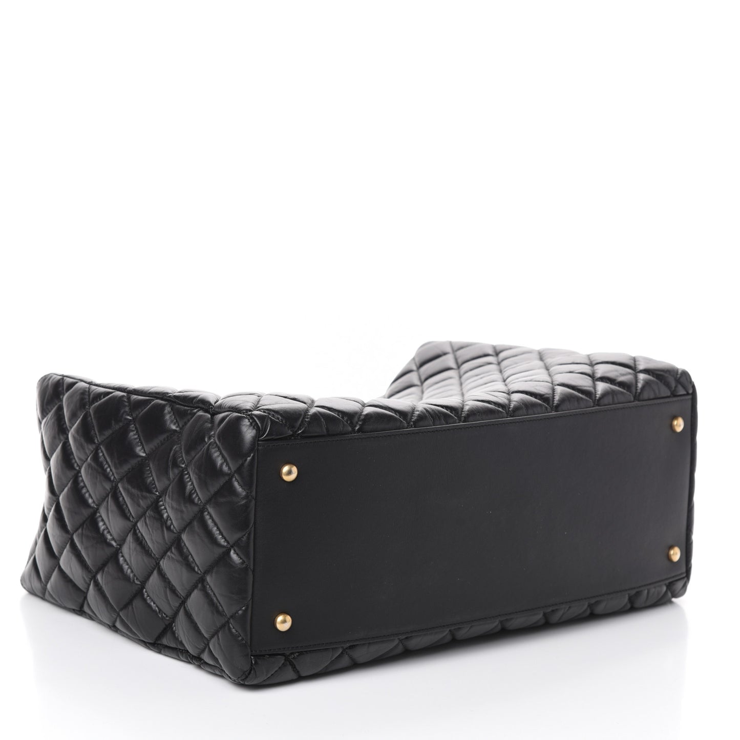 Aged Calfskin Quilted Large Coco Handle Shopping Tote Black