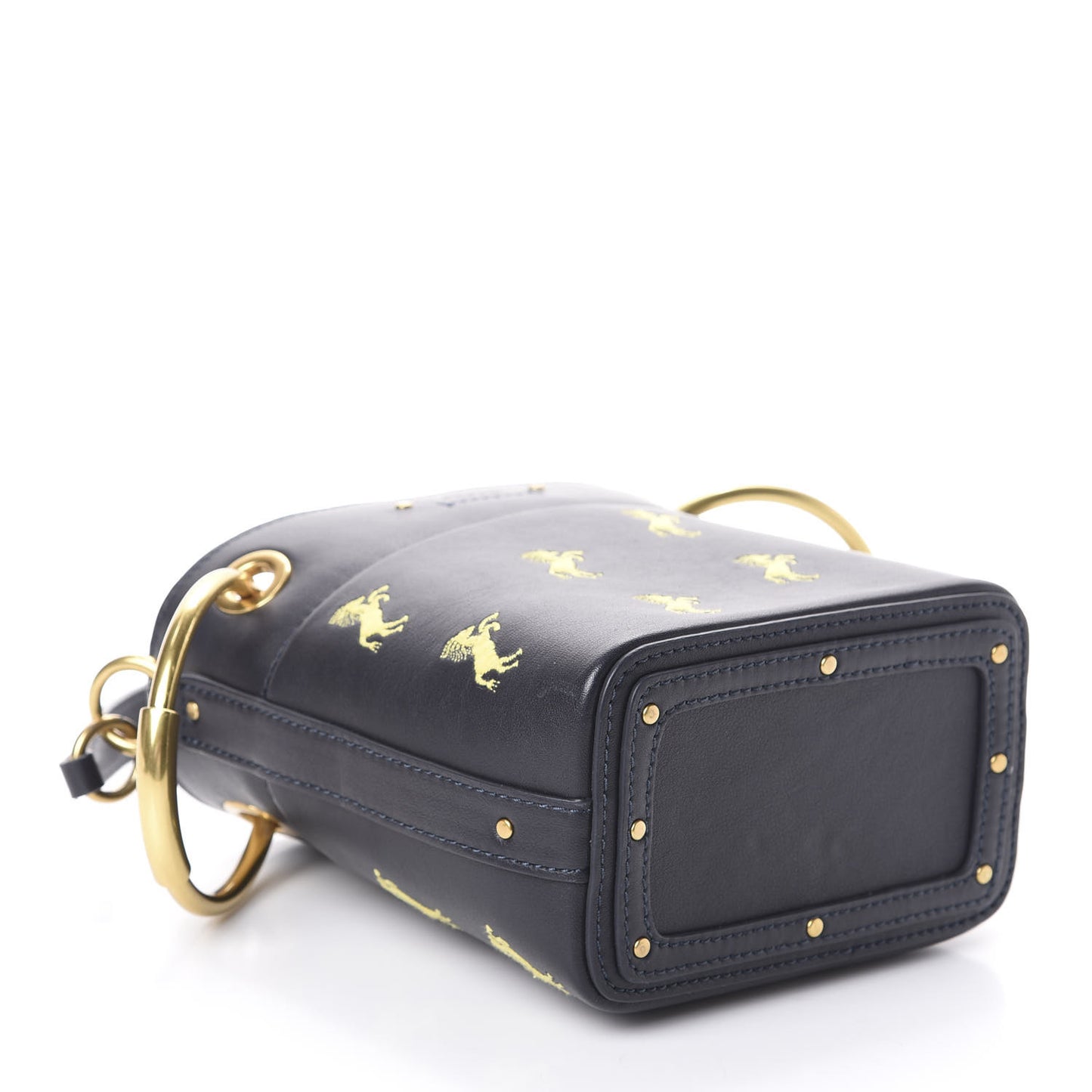 Smooth Calfskin Little Horses Embroidered Mini Roy Bucket Bag Full Blue