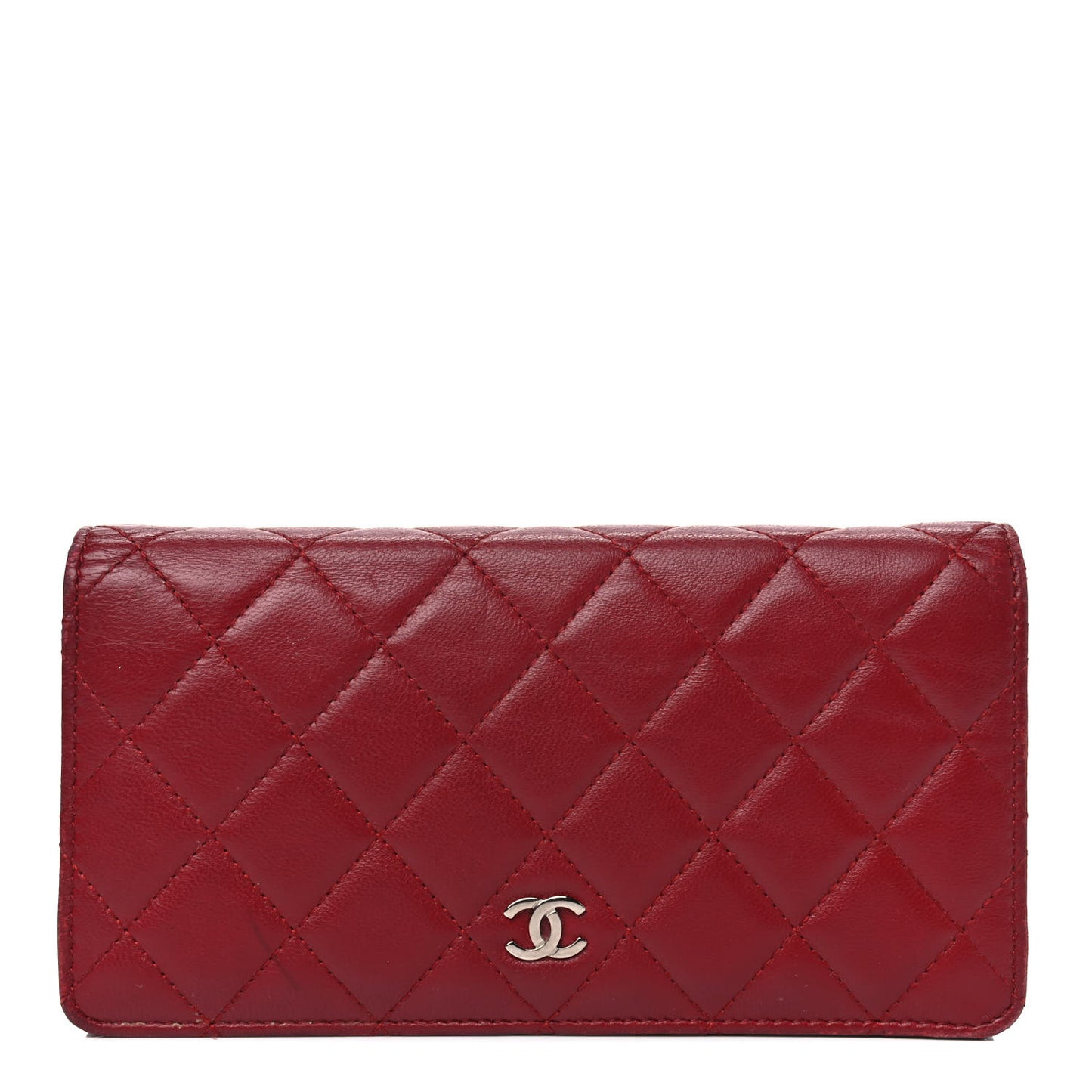 Lambskin Quilted Yen Wallet Red