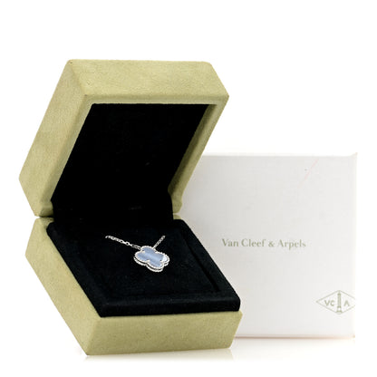 Van Cleef & Arpels 18k White Gold Chalcedony Vintage Alhambra Pendant Necklace 5 of 5