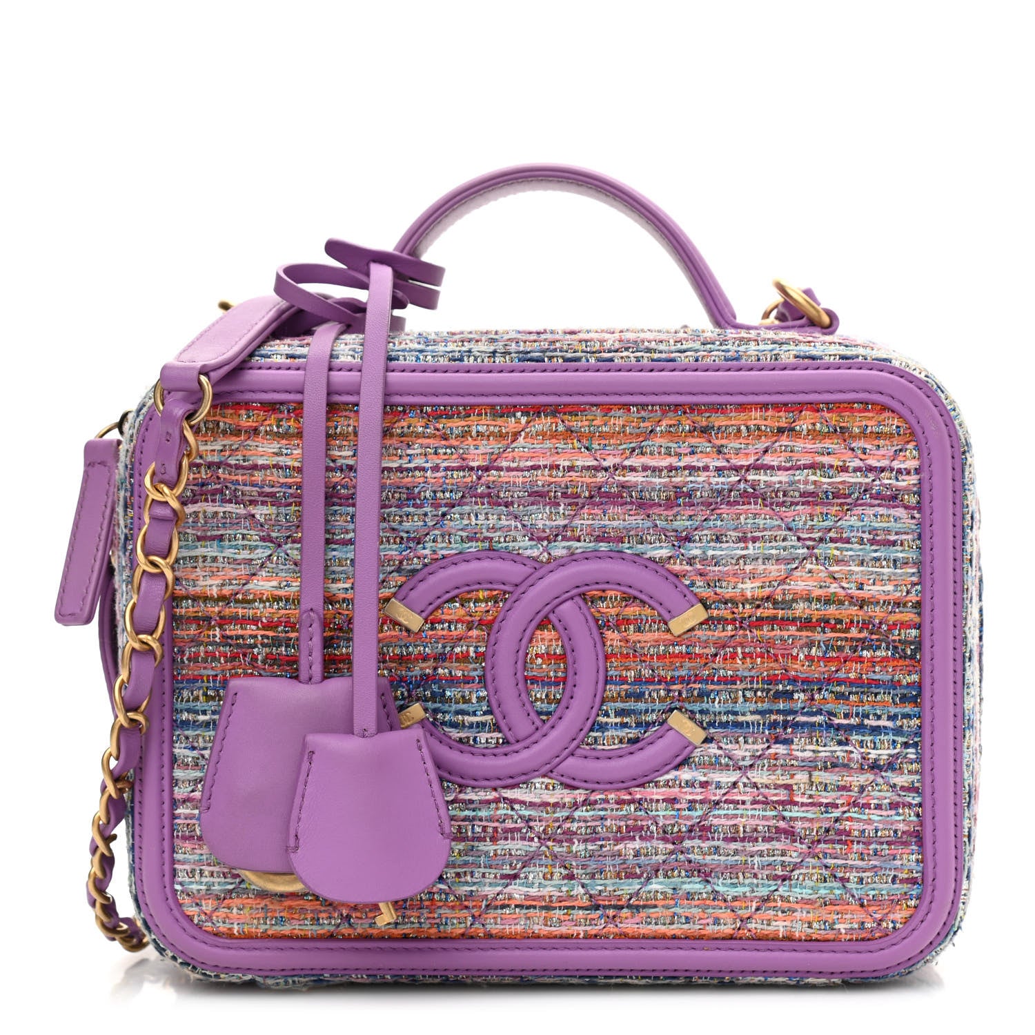 Chanel Tweed Quilted Medium CC Filigree Vanity Case Purple Multicolor 1 of 10