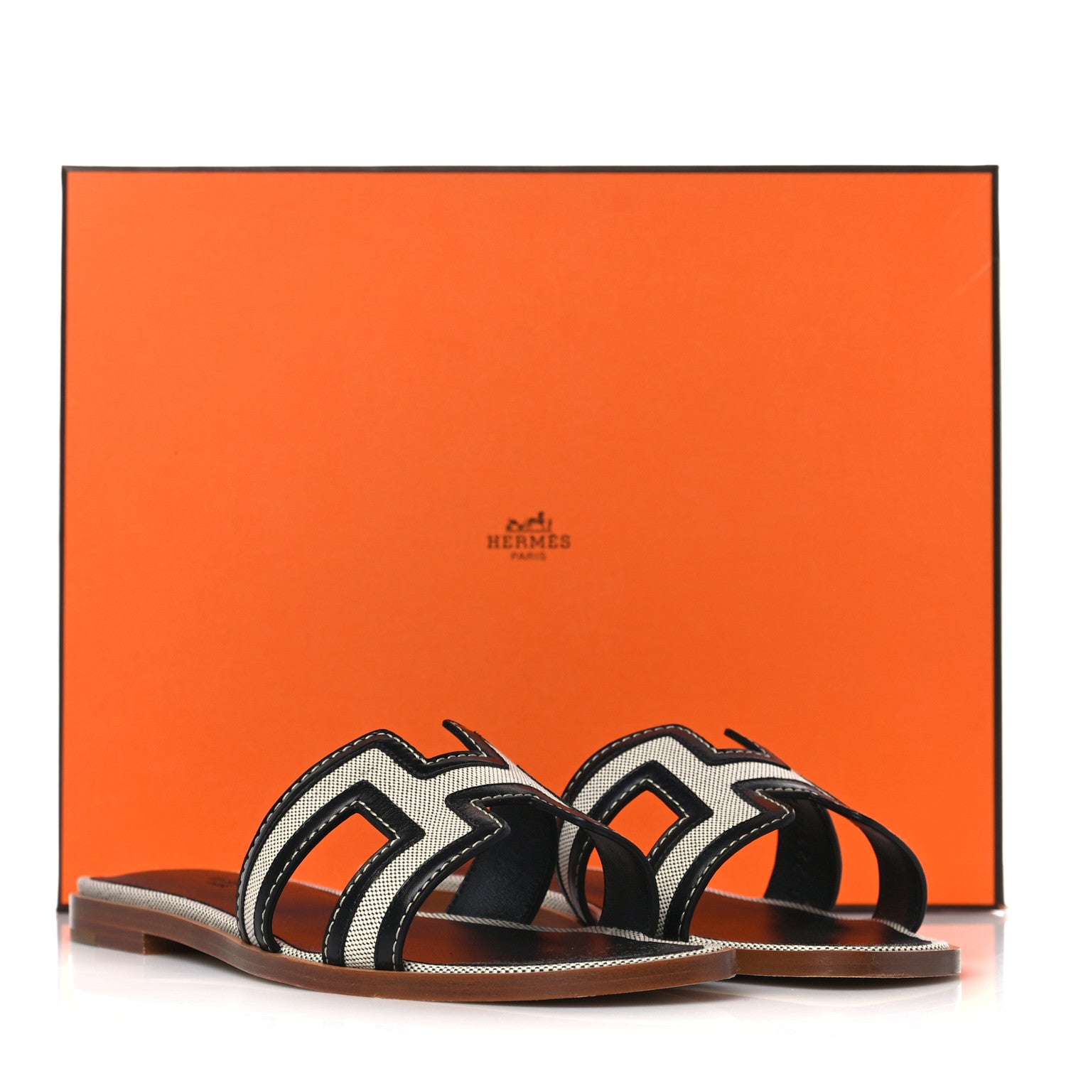Hermes Calfskin Canvas Oran Sandals 36.5 Black 9 of 9