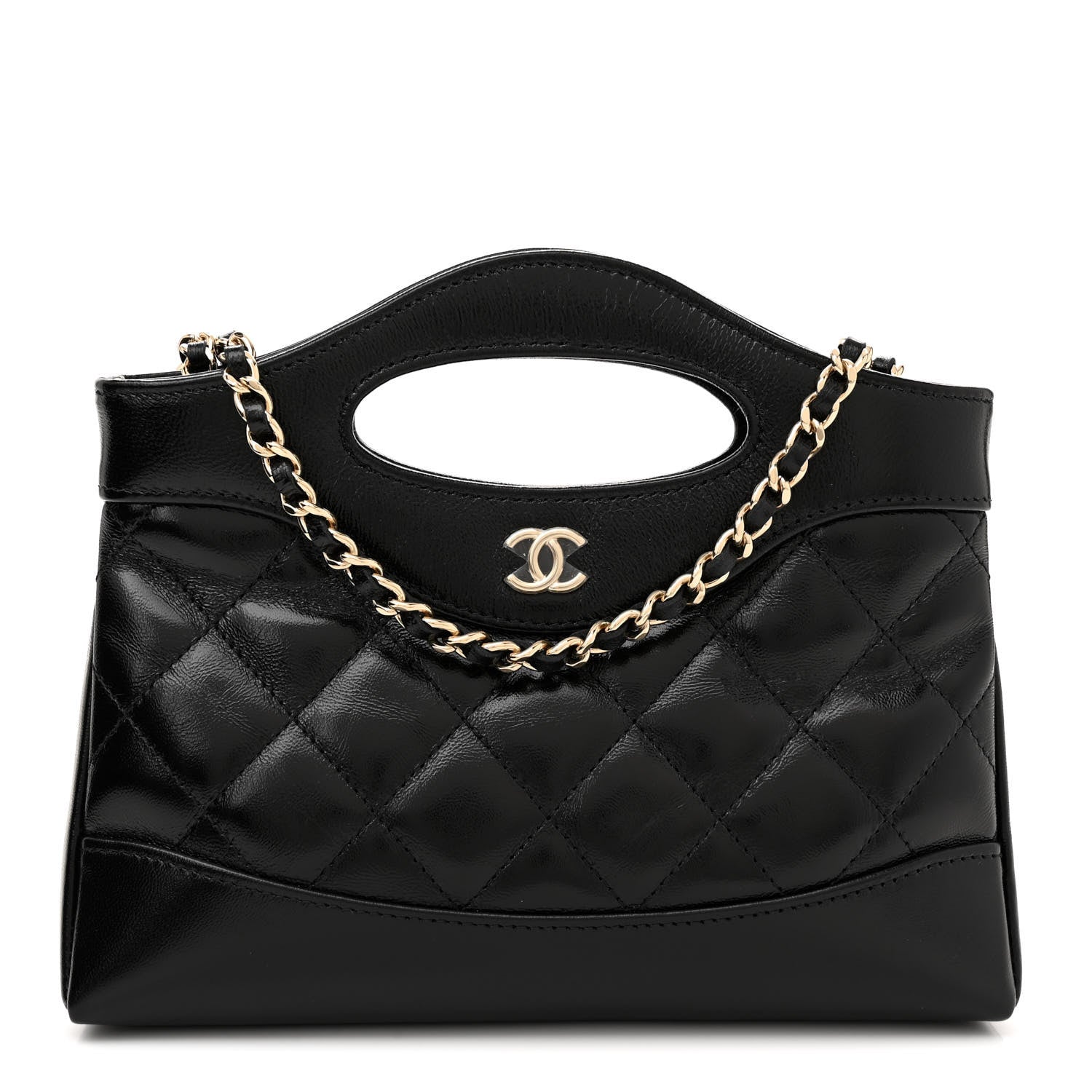 Chanel Shiny Crumpled Calfskin Quilted Nano 31 Shopping Bag Black 1 of 11
