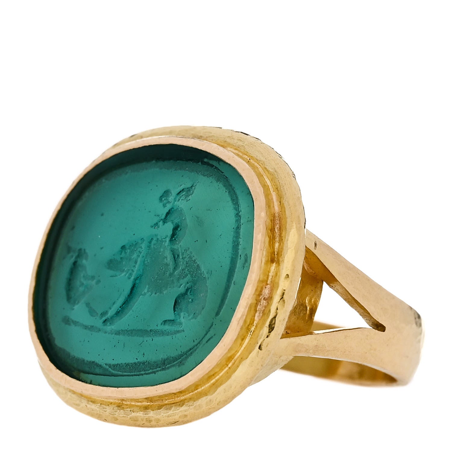 Elizabeth Locke 19K Yellow Gold Venetian Glass Intaglio Cupid Riding Bear Ring 53 6.5 Blue 3 of 6