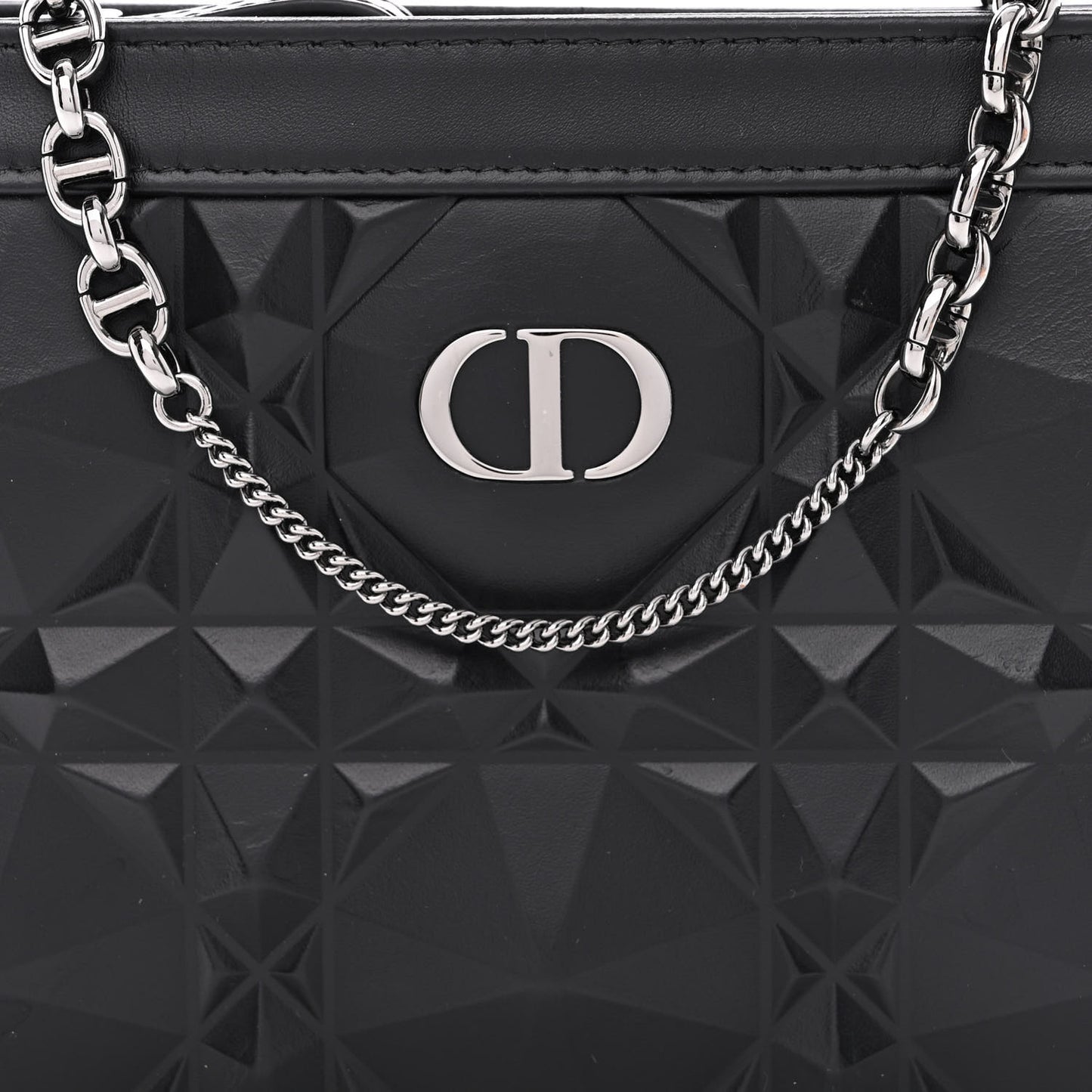 Calfskin Macrocannage Diamond Caro Zipped Pouch With Chain Black