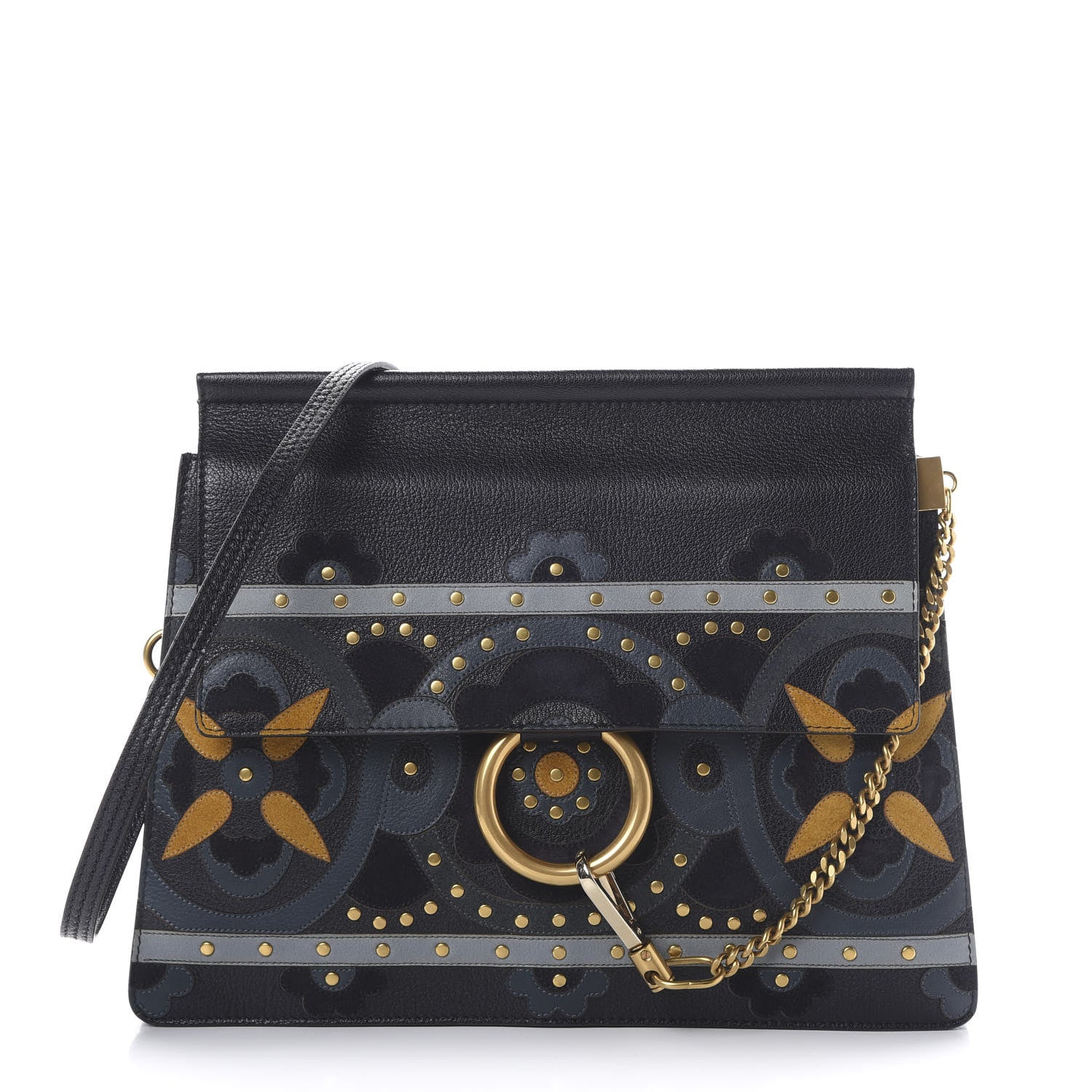 Chloe Calfskin Suede Flower Studded Medium Faye Shoulder Bag Full Blue 1 of 9