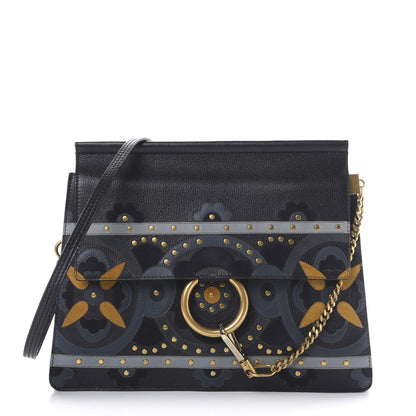 Chloe Calfskin Suede Flower Studded Medium Faye Shoulder Bag Full Blue 1 of 9