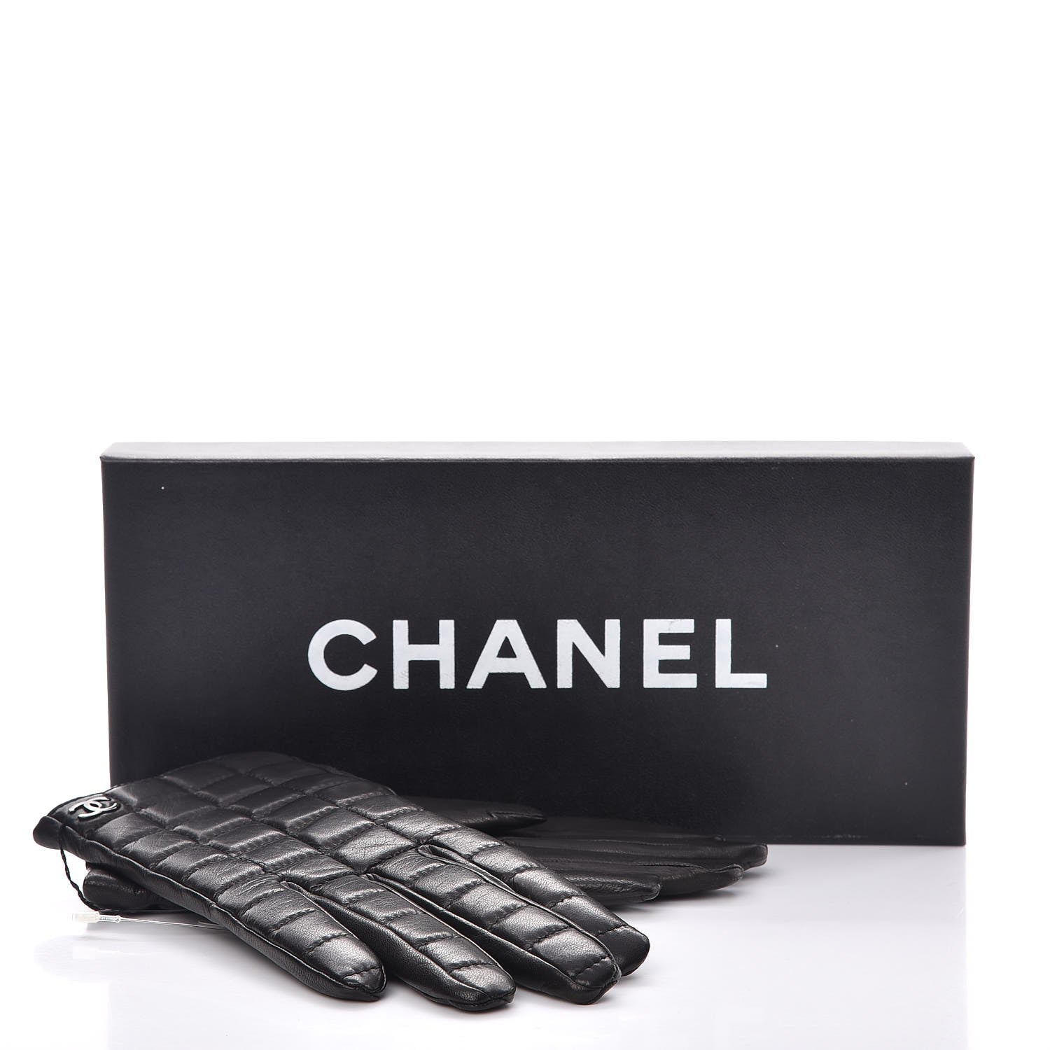 Chanel Lambskin Quilted Chocolate Bar Gloves 7 Black 6 of 6