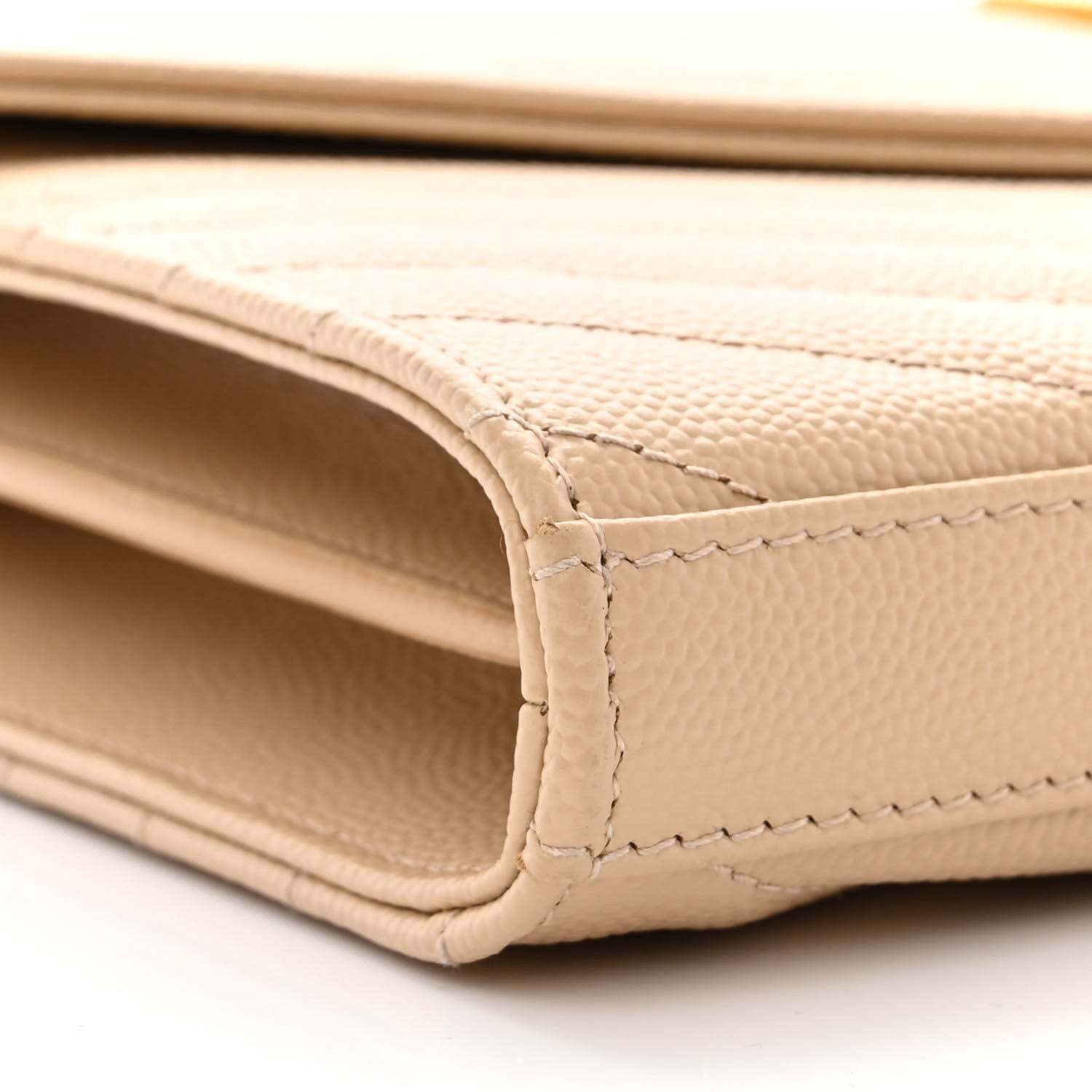 Saint Laurent Grain De Poudre Matelasse Chevron Monogram Chain Wallet Dark Beige 10 of 11