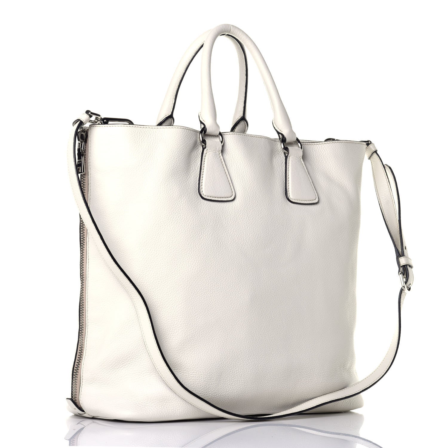 Prada Vitello Daino Side Zip Tote Talco 5 of 11