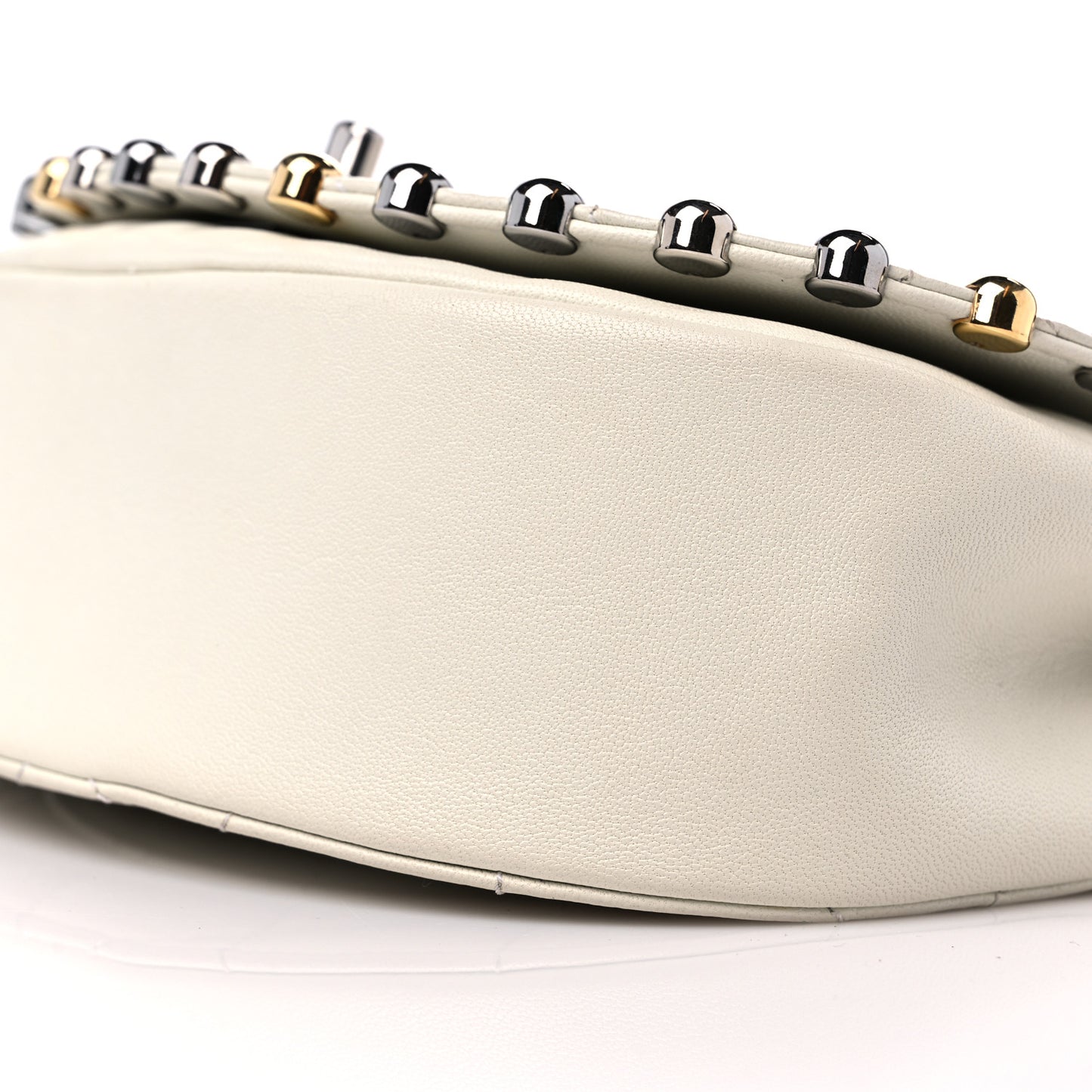 Lambskin Quilted Small Studded Bubble Flap White