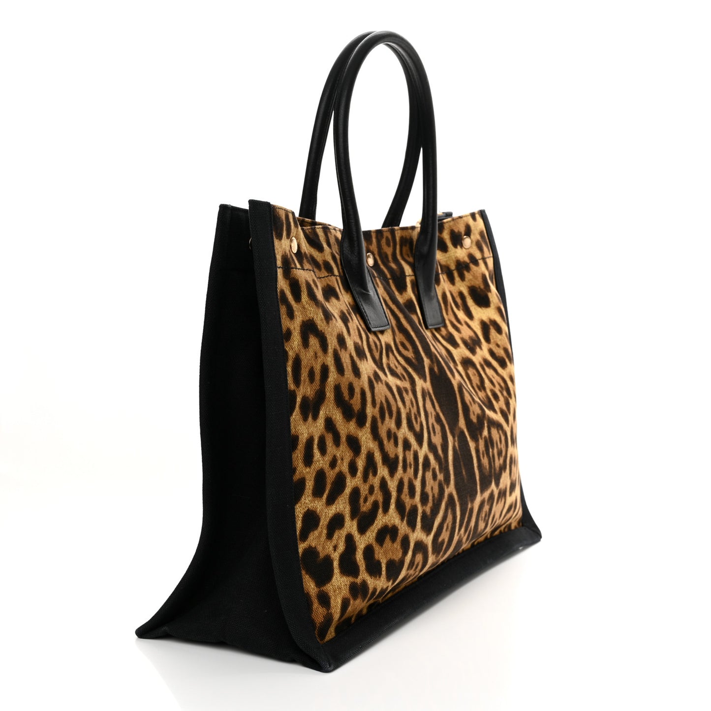 Canvas Calfskin Leopard Print Rive Gauche Noe Tote Natural Black