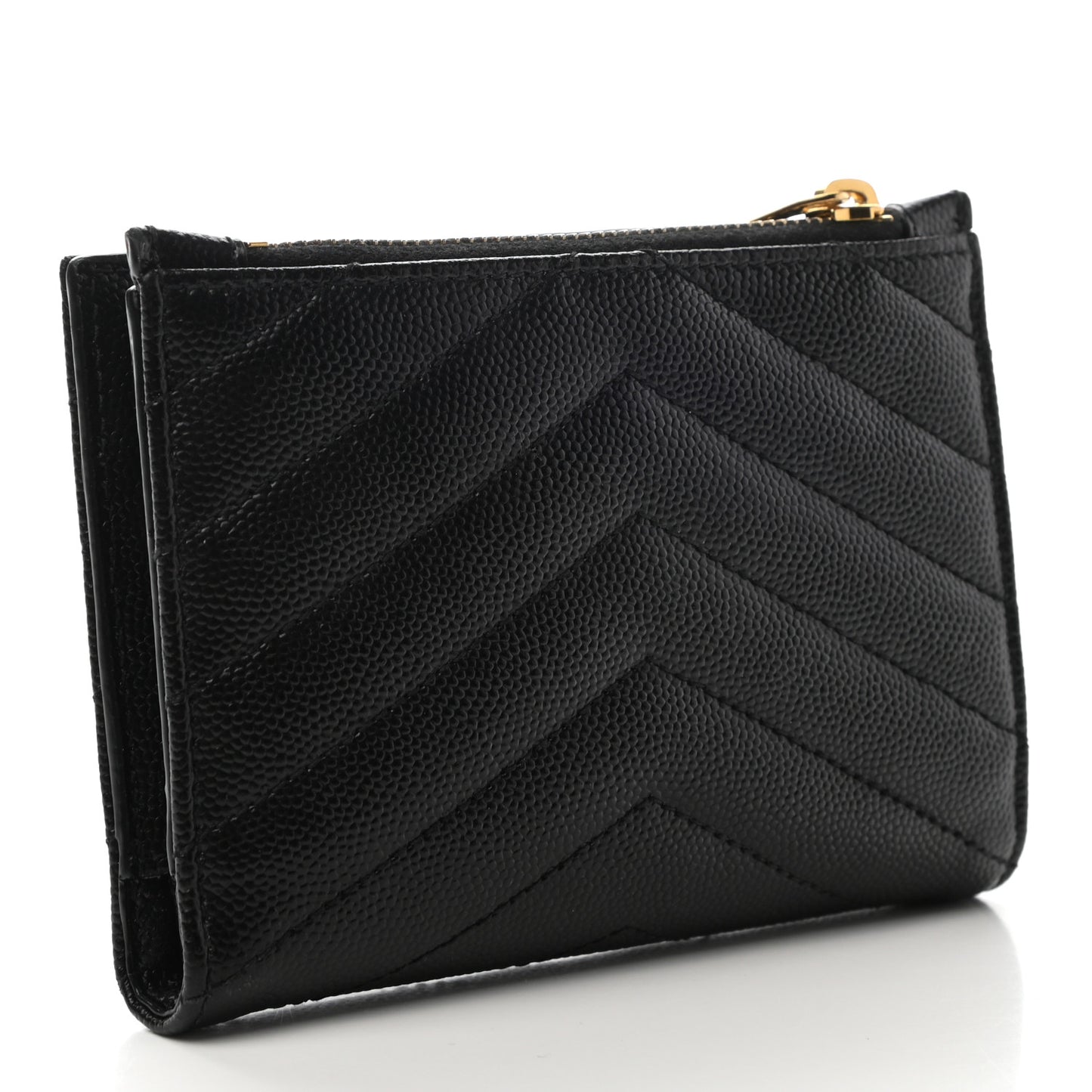 Grain De Poudre Matelasse Chevron Monogram Zipped Two-Part Wallet Black