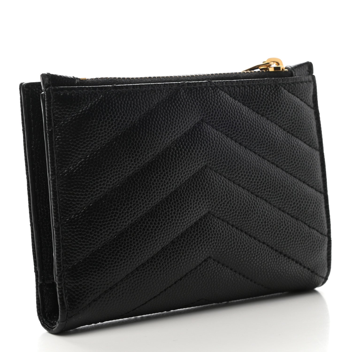 Saint Laurent Grain De Poudre Matelasse Chevron Monogram Zipped Two-Part Wallet Black 3 of 6