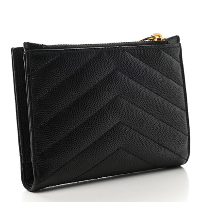 Saint Laurent Grain De Poudre Matelasse Chevron Monogram Zipped Two-Part Wallet Black 3 of 6