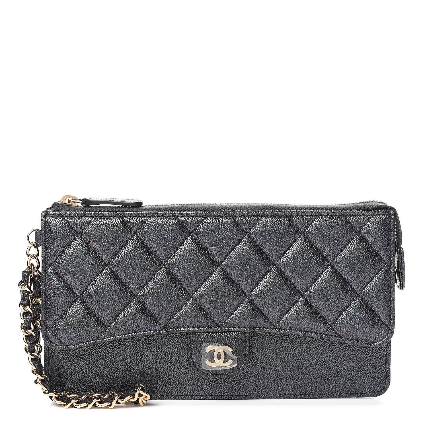 Chanel Iridescent Caviar Quilted Classic Pouch With Handle Black 1 of 8