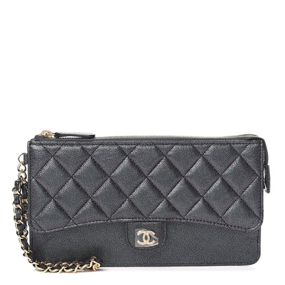 Chanel Iridescent Caviar Quilted Classic Pouch With Handle Black 1 of 8