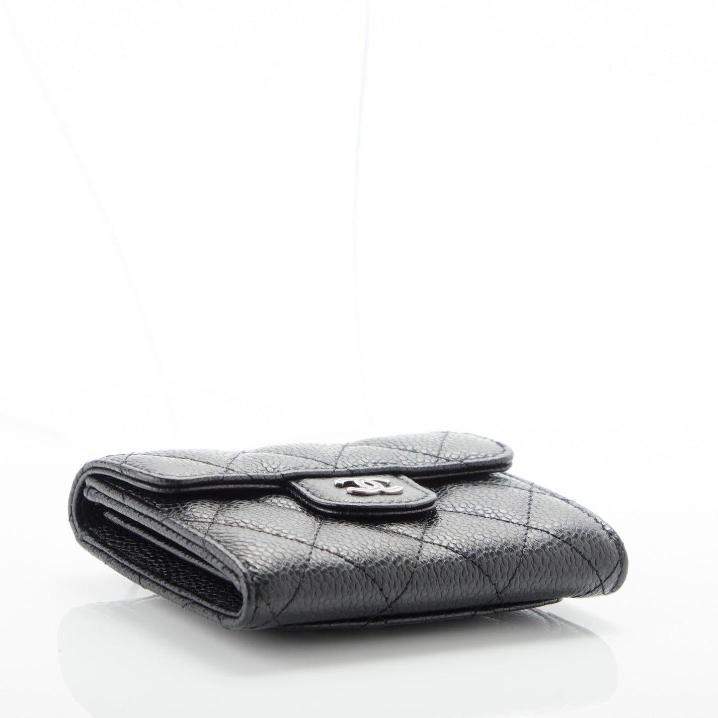 Caviar Quilted Flap Card Holder Wallet Black