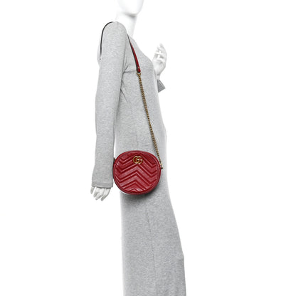 Gucci Glazed Calfskin Matelasse Heart Mini GG Marmont Round Shoulder Bag Romantic Cerise 2 of 10