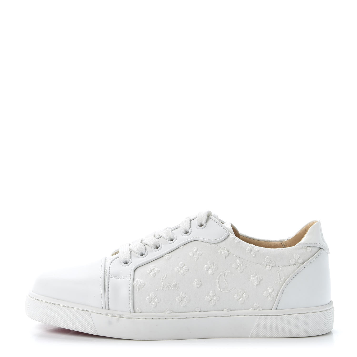 Christian Louboutin Patent Calfskin Embroidered Womens Vieira Flat Sneakers 38.5 White 1 of 10
