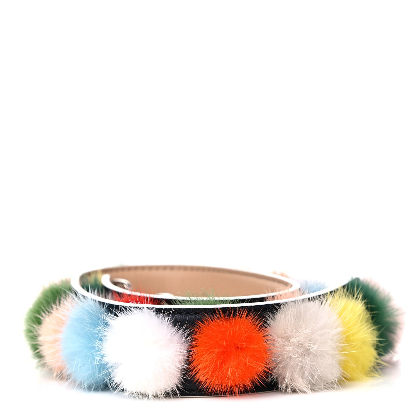 Vitello Dolce Mink Fur Bi-Color Pom Pom Strap You Black Makeup Multicolor