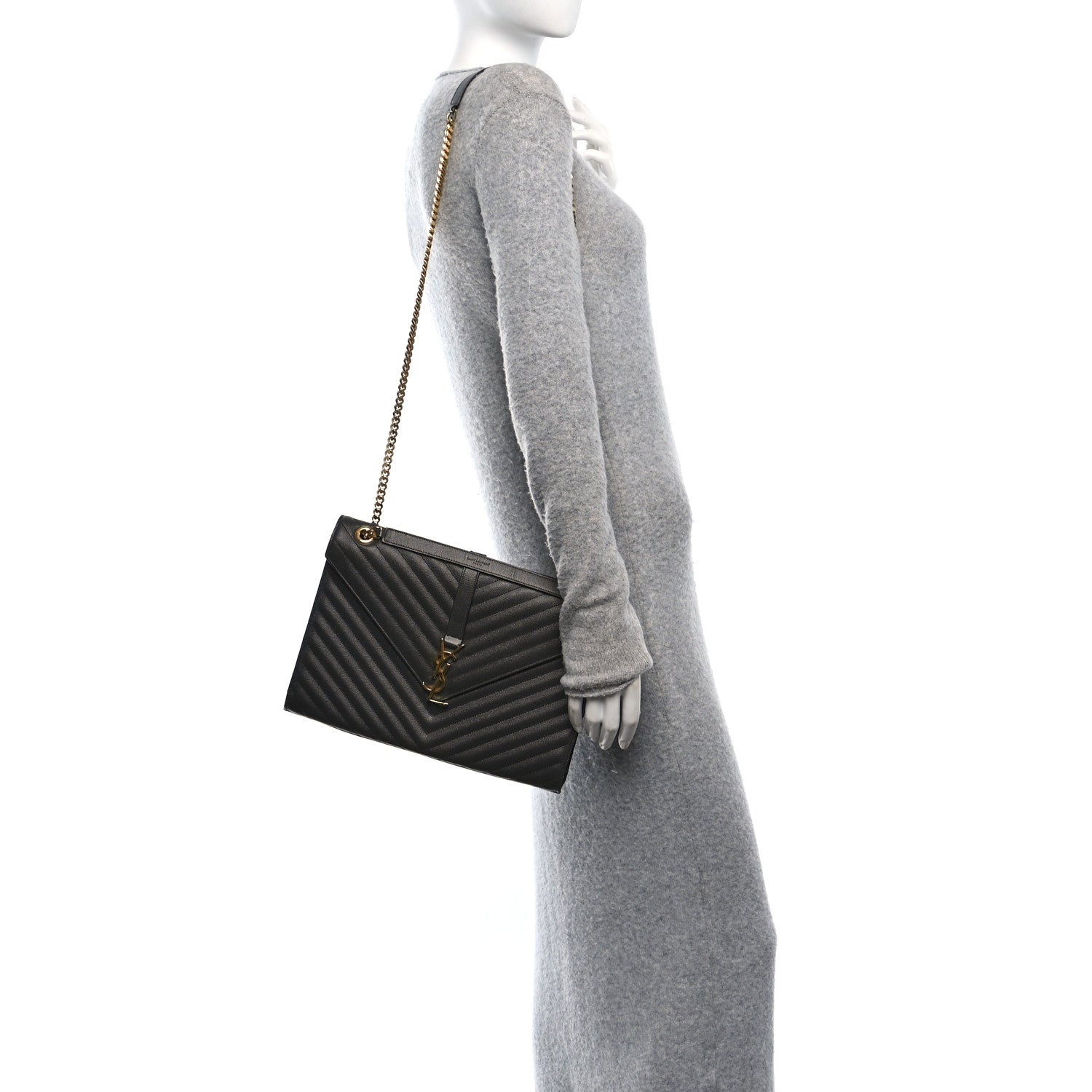 Saint Laurent Grain De Poudre Matelasse Chevron Large Monogram Satchel Earth 2 of 9