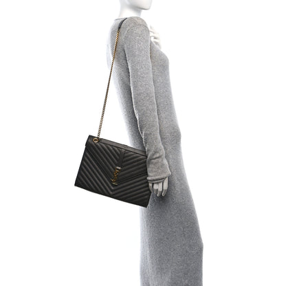 Saint Laurent Grain De Poudre Matelasse Chevron Large Monogram Satchel Earth 2 of 9