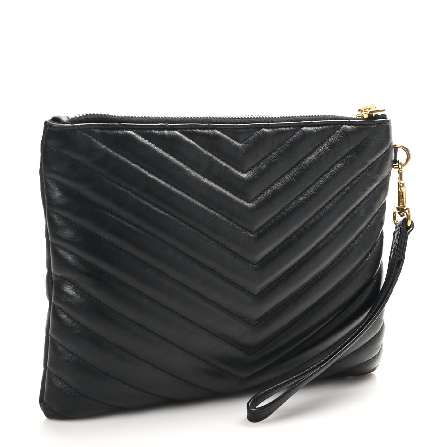 Calfskin Matelasse Chevron Monogram A5 Wristlet Black