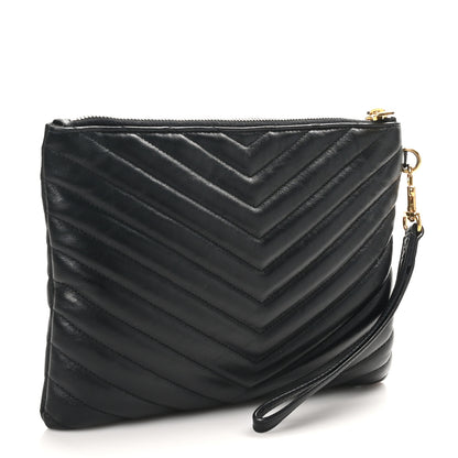 Saint Laurent Calfskin Matelasse Chevron Monogram A5 Wristlet Black 3 of 8