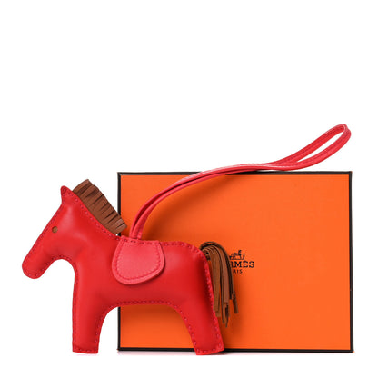 Hermes Milo Lambskin Grigri Rodeo Horse Bag Charm MM Rouge Indien Gold Bougainvillea 5 of 5
