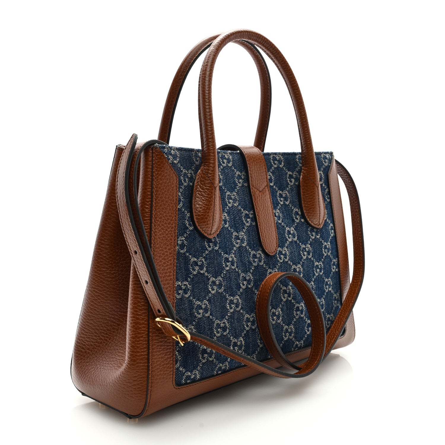 Gucci New Denim GG Monogram Dollar Calfskin Medium Jackie 1961 Tote Blue Tea Cuir Epilog 3 of 9